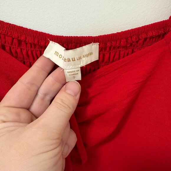 Monteau Los Angeles Red Dress Size Small with Puffy Sleeves - Picture 4 of 8